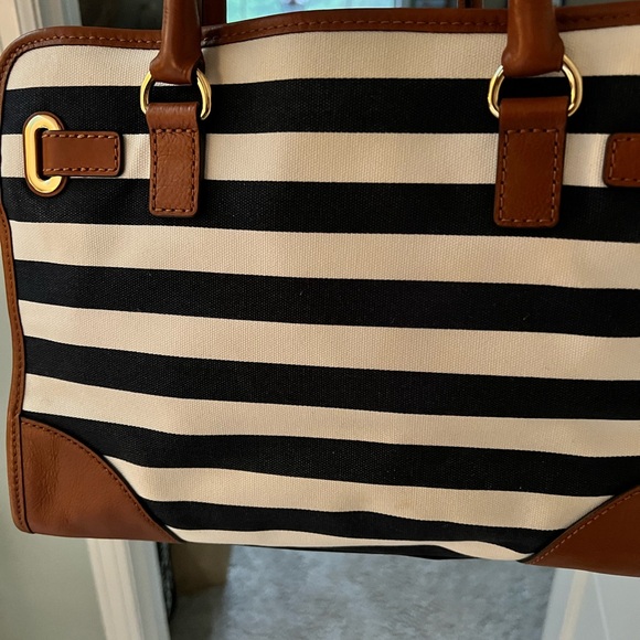 Michael Kors large Navy and white stripe with brown leather straps and handles - Picture 11 of 11